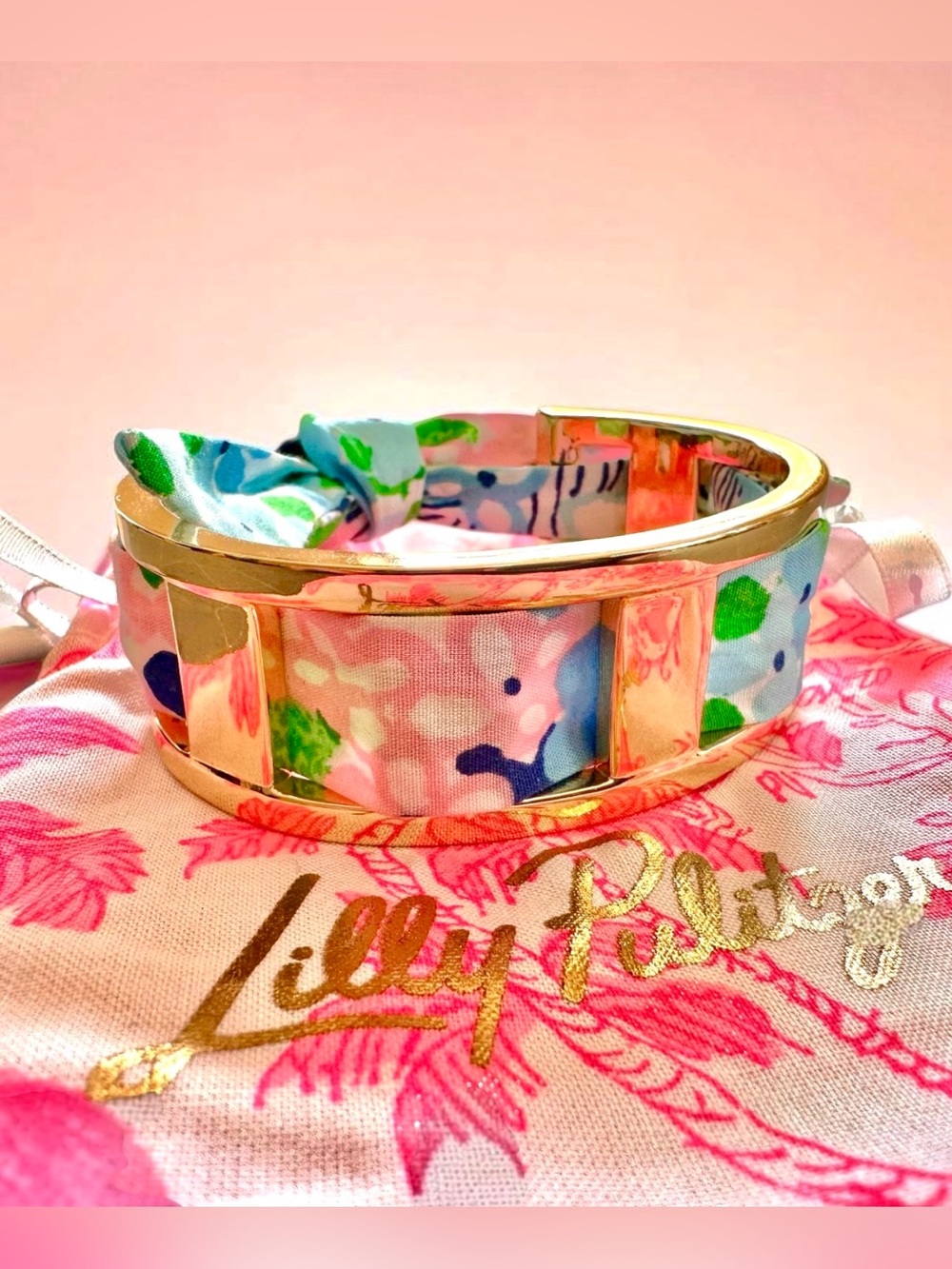 Lilly Pulitzer Gold Tone and Fabric Bangle Bracelet